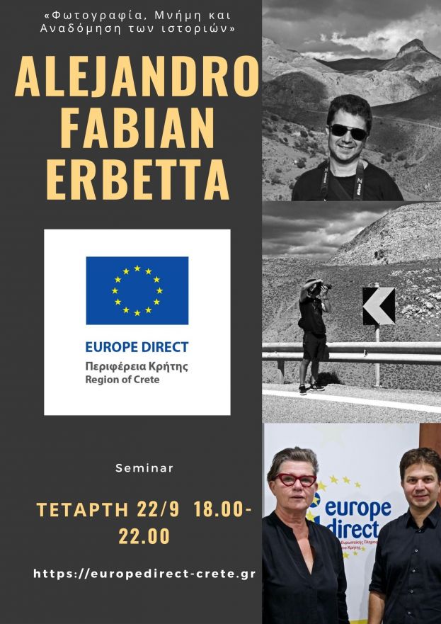 Με επιτυχία πραγματοποιήθηκε το διαδικτυακό σεμινάριο του Europe Direct Crete Region με τίτλο: «Φωτογραφία, Μνήμη και Αναδόμηση των ιστοριών» από τον φωτογράφο, ερευνητή και καθηγητή στο Paris8 ο Alejandro Fabian Erbetta!!