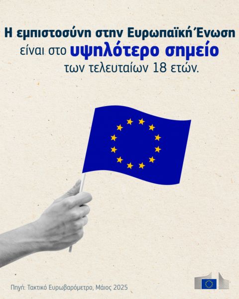 Το Ευρωβαρόμετρο δείχνει πρωτοφανή υψηλή εμπιστοσύνη στην ΕΕ και ισχυρή στήριξη για το ευρώ και στήριξη για κοινή άμυνα και ασφάλεια