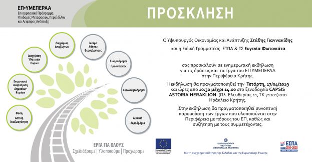 Ενημερωτική εκδήλωση για τις δράσεις και τα έργα του ΕΠ ΥΜΕΠΕΡΑΑ στην Περιφέρεια Κρήτης.